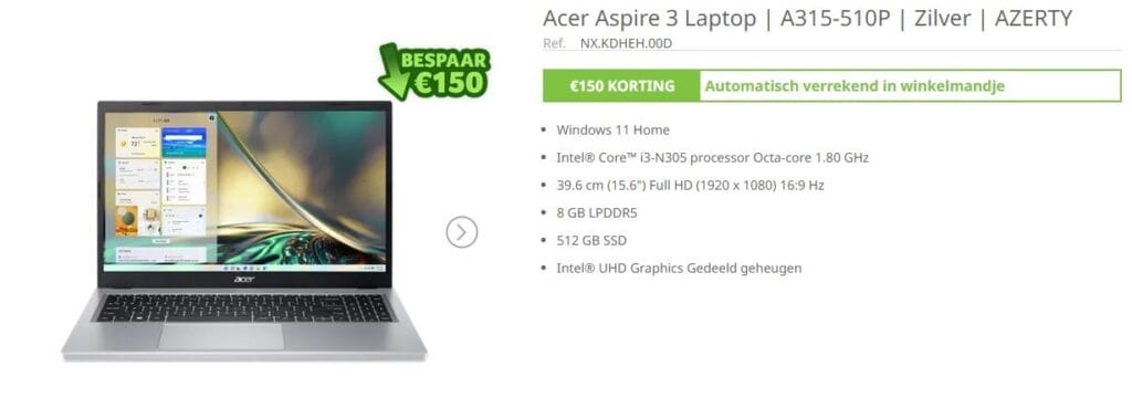 Acer Aspire 3 A315-510P: Krachtig, compact en nu met €150 korting!